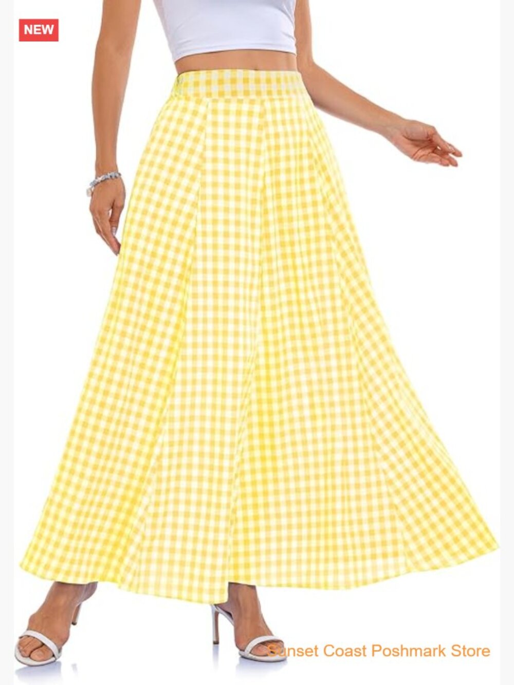 Women's Plaid Gingham Maxi Skirt A-Line Pleated Flared with Pockets